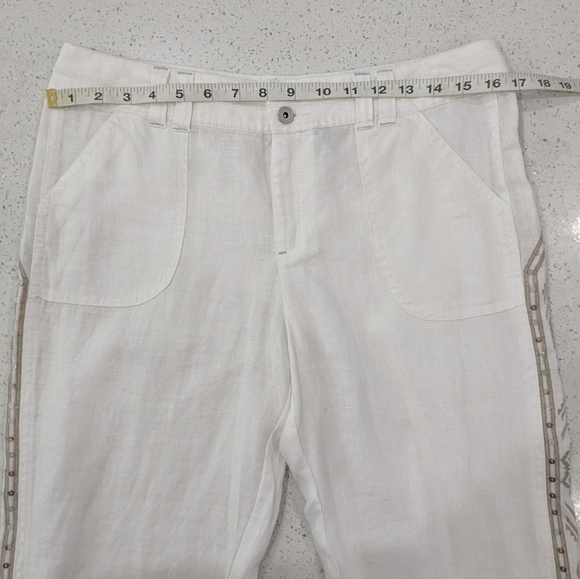 INC International Concepts Woman 100% Linen White Crop Capri Pants Embroidered 8 - Picture 4 of 13